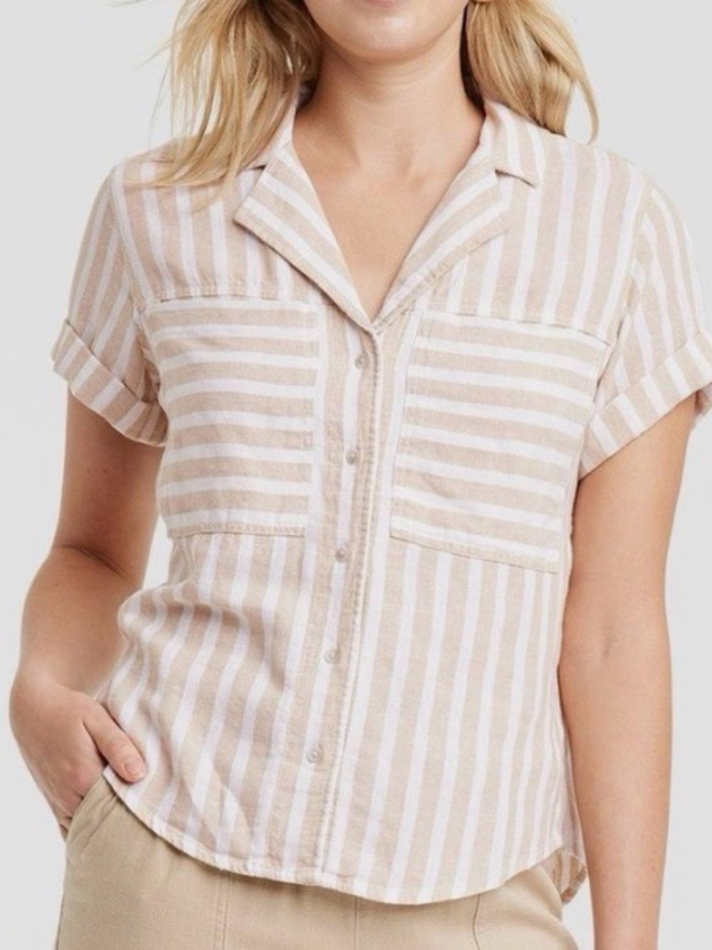 Universal Thread Linen Blend Vertical Stripe Button up Camp Shirt Sz XL
